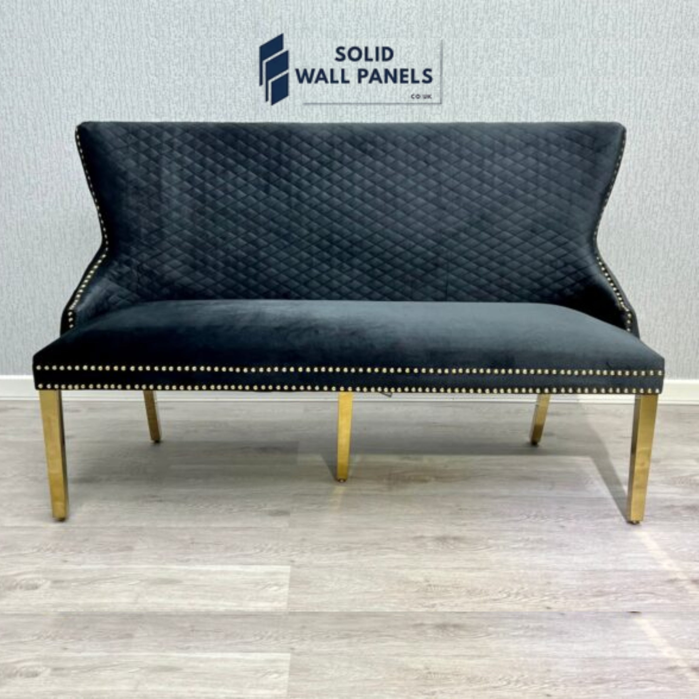 Victoria Luxury Bench – Premium Velvet with Gold | Solid Wall Panels