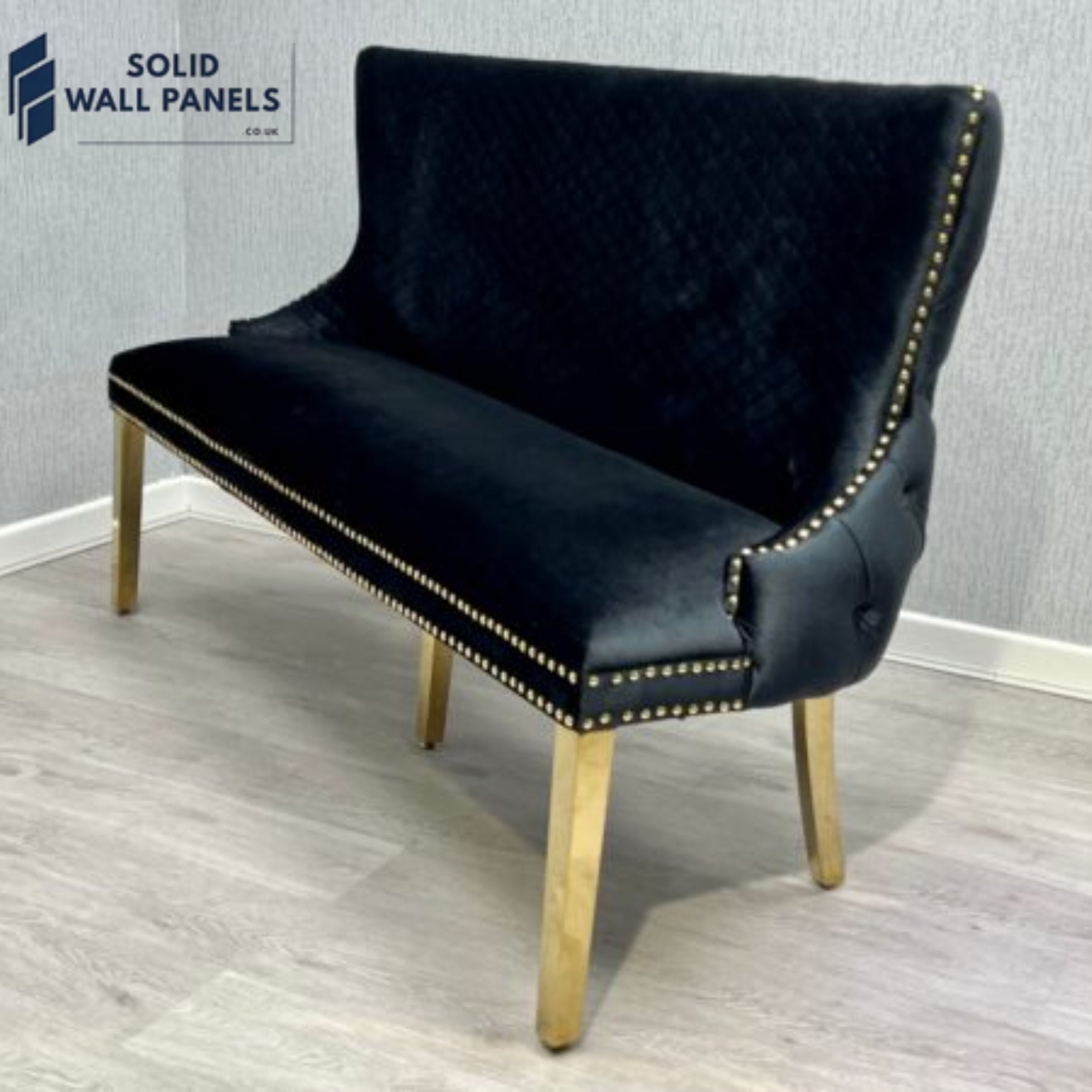 Victoria Luxury Bench – Premium Velvet with Gold | Solid Wall Panels