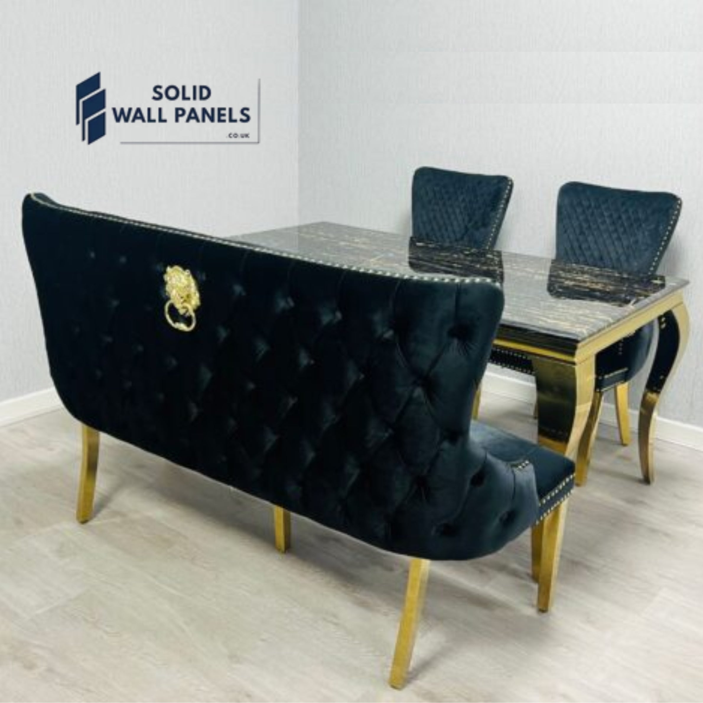 Victoria Luxury Bench – Premium Velvet with Gold | Solid Wall Panels