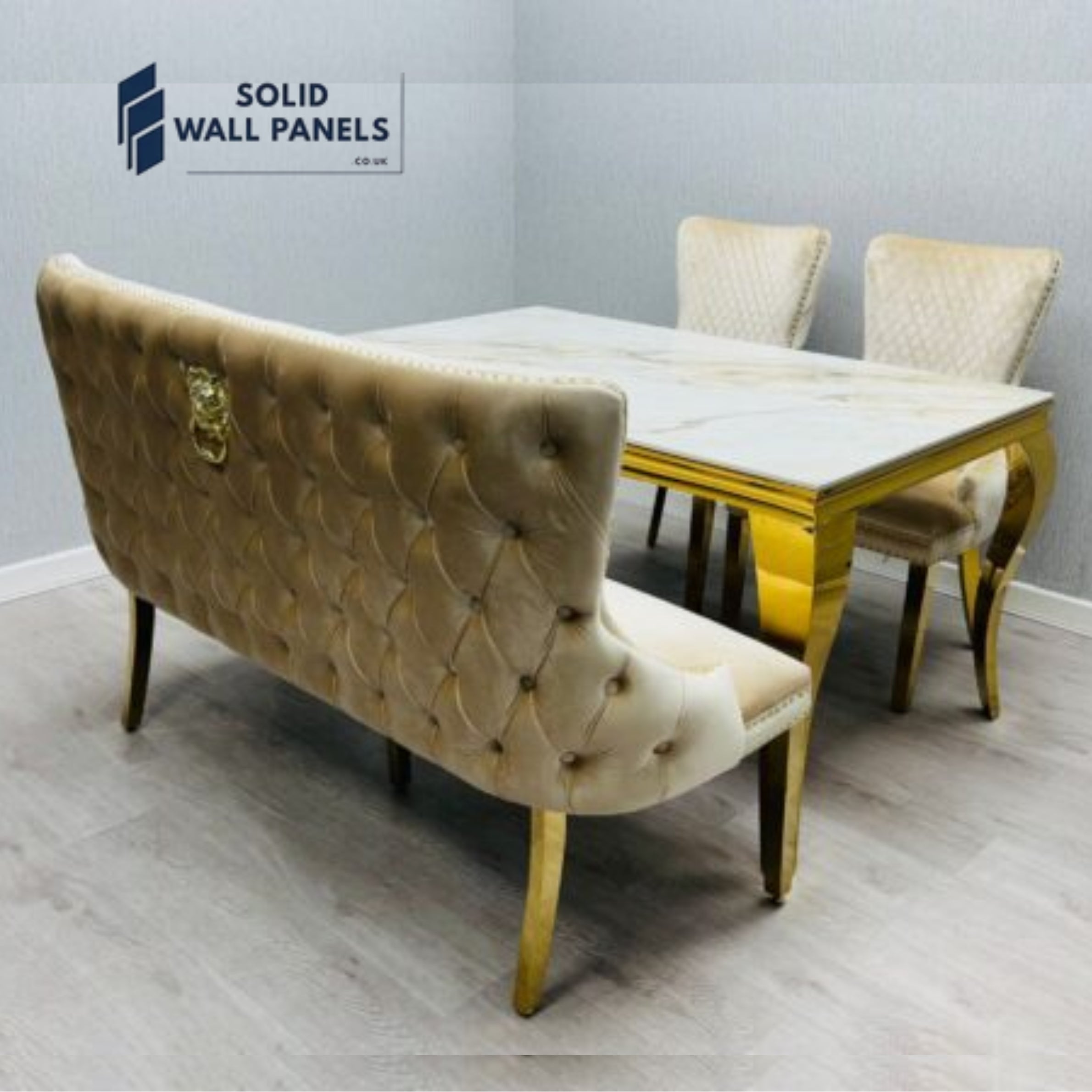 Victoria Luxury Bench – Premium Velvet with Gold | Solid Wall Panels