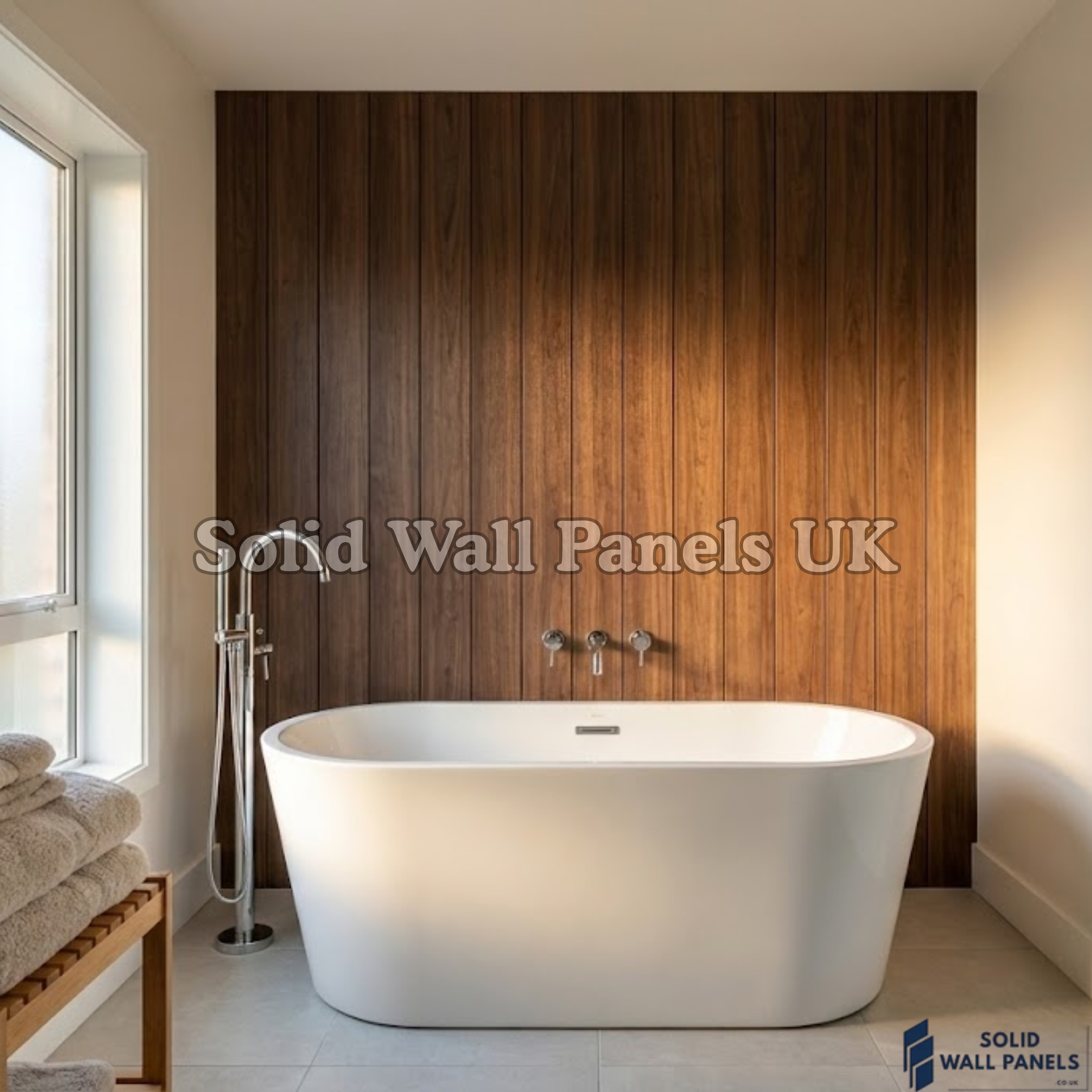 WPC Wood Effect Flat Wall Panel – Walnut 235 × 40 cm (Pack of 5) | Solid Wall Panels UK