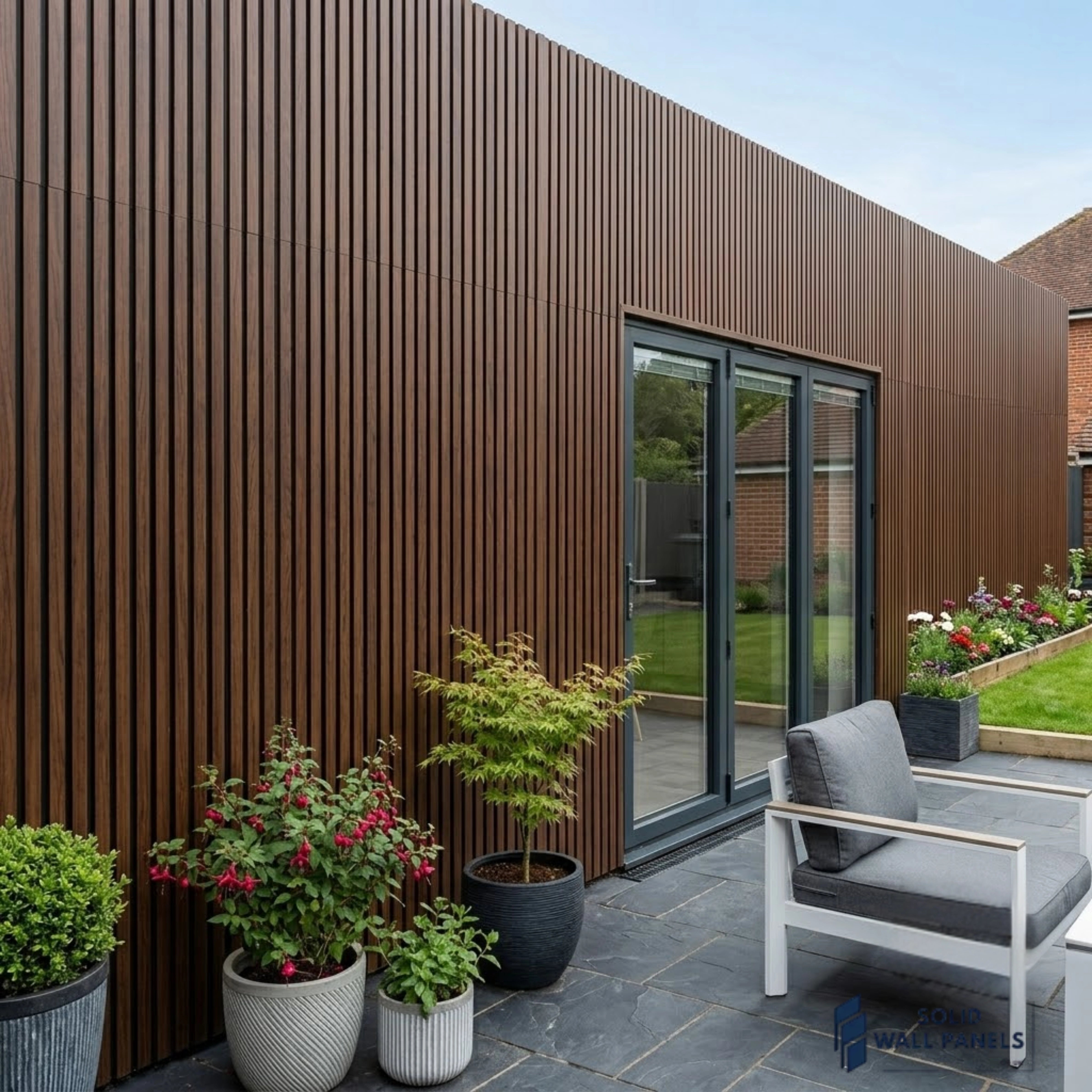 Walnut Wood Effect PVC Outdoor Wall Panels | 240cm x 30cm (8 Panels per pack)