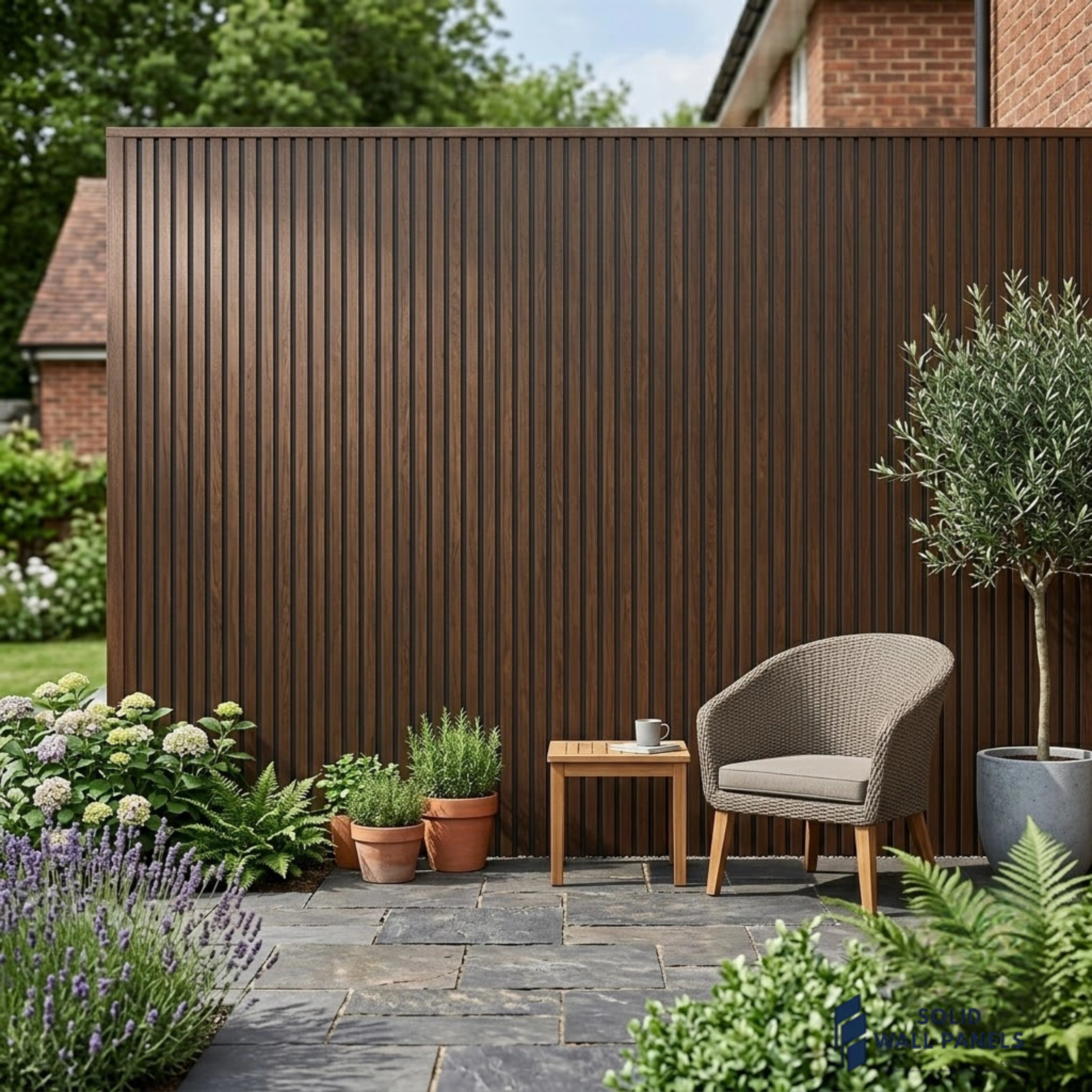 Walnut Wood Effect PVC Outdoor Wall Panels | 240cm x 30cm (8 Panels per pack)