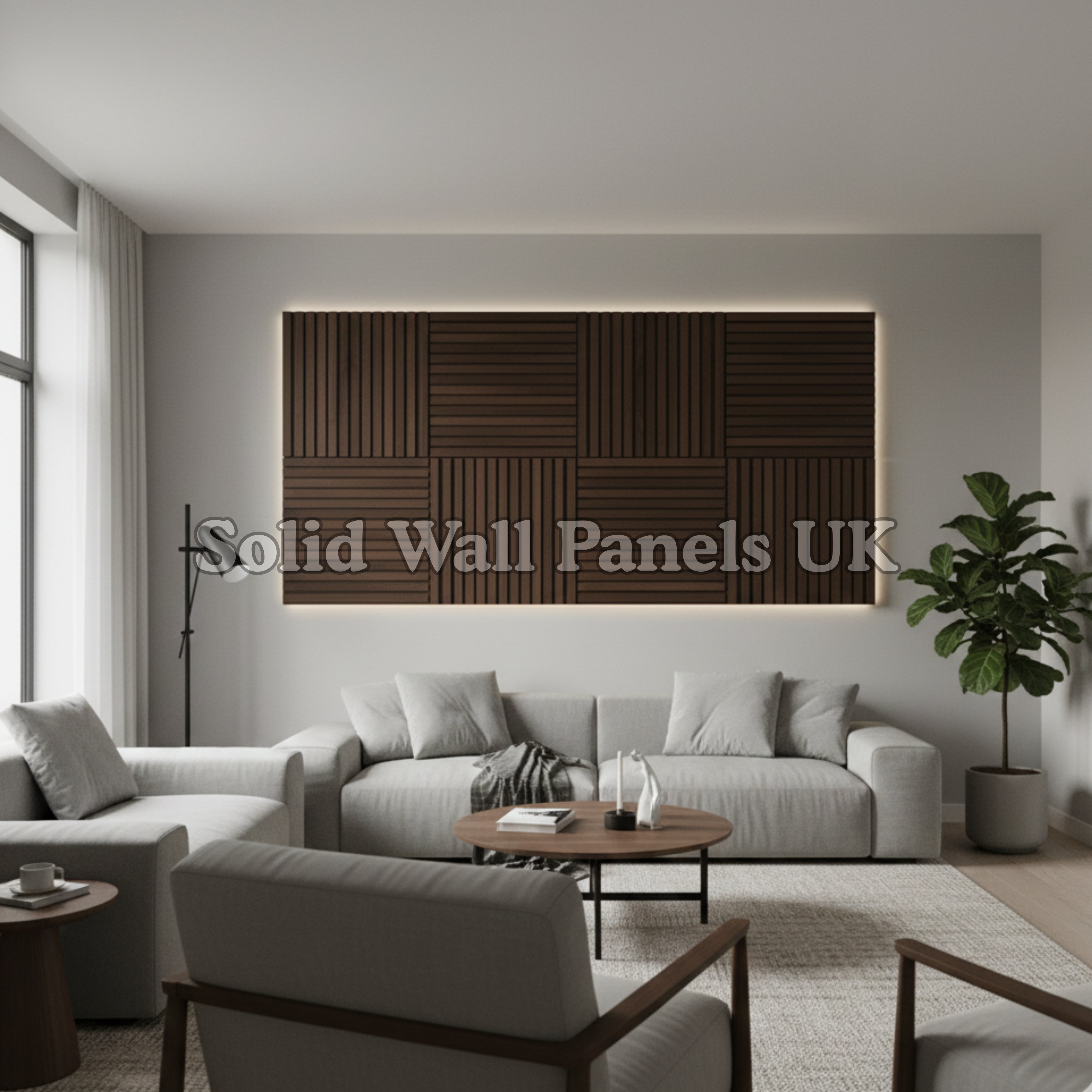 Square Acoustic Wood Wall Panels – Walnut | 12 Pieces 60x60cm | Solid Wall Panels UK