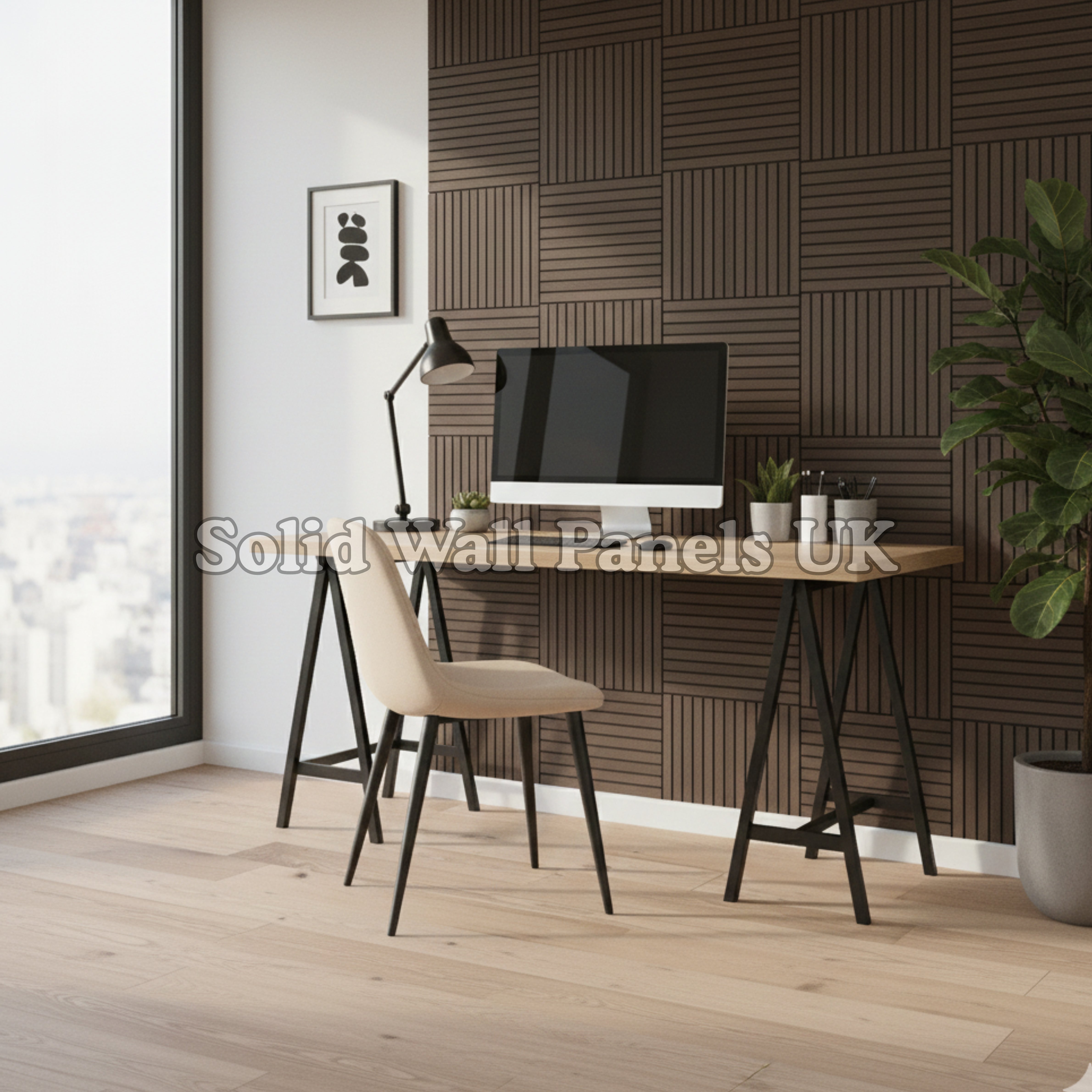 Square Acoustic Wood Wall Panels – Walnut | 12 Pieces 60x60cm | Solid Wall Panels UK
