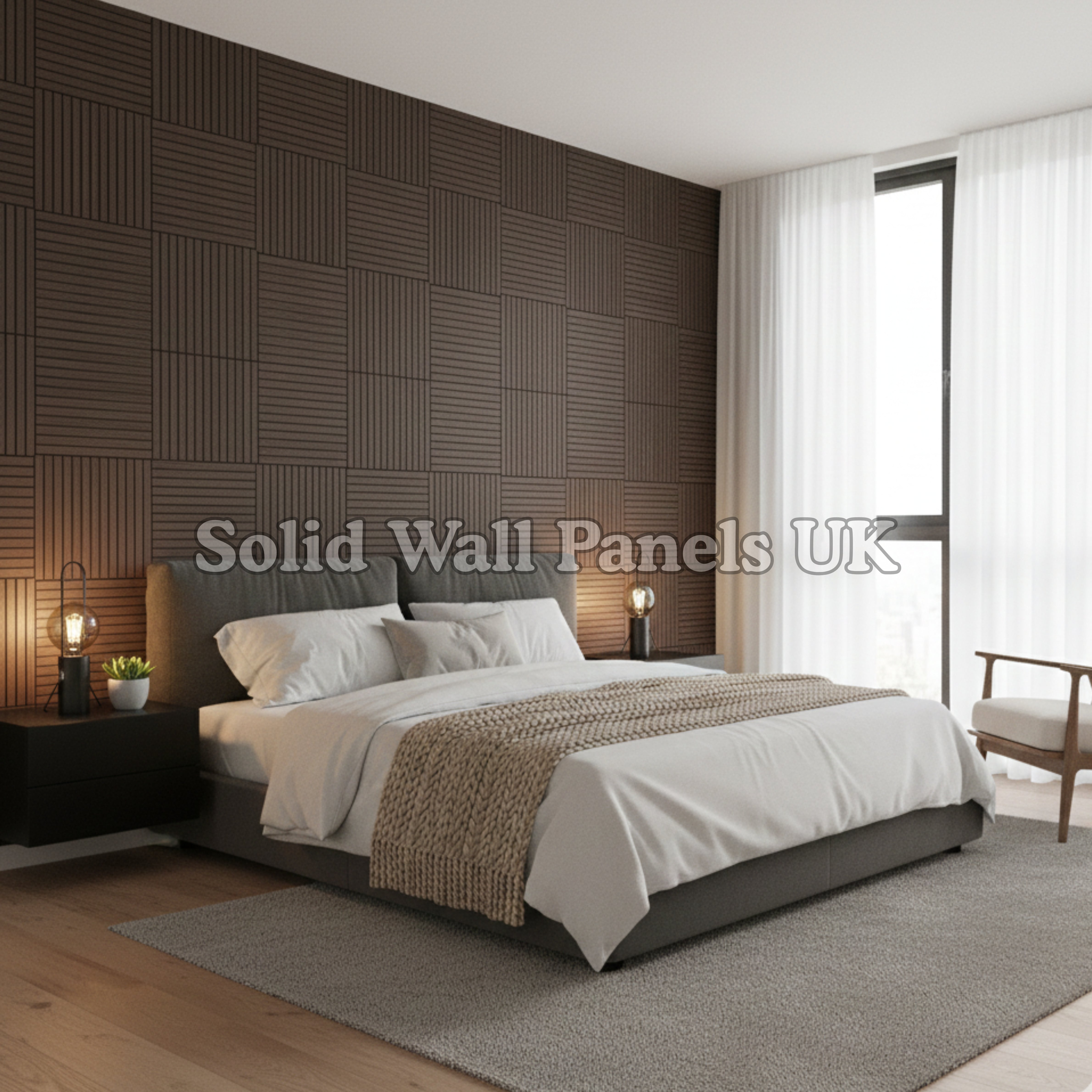 Square Acoustic Wood Wall Panels – Walnut | 12 Pieces 60x60cm | Solid Wall Panels UK