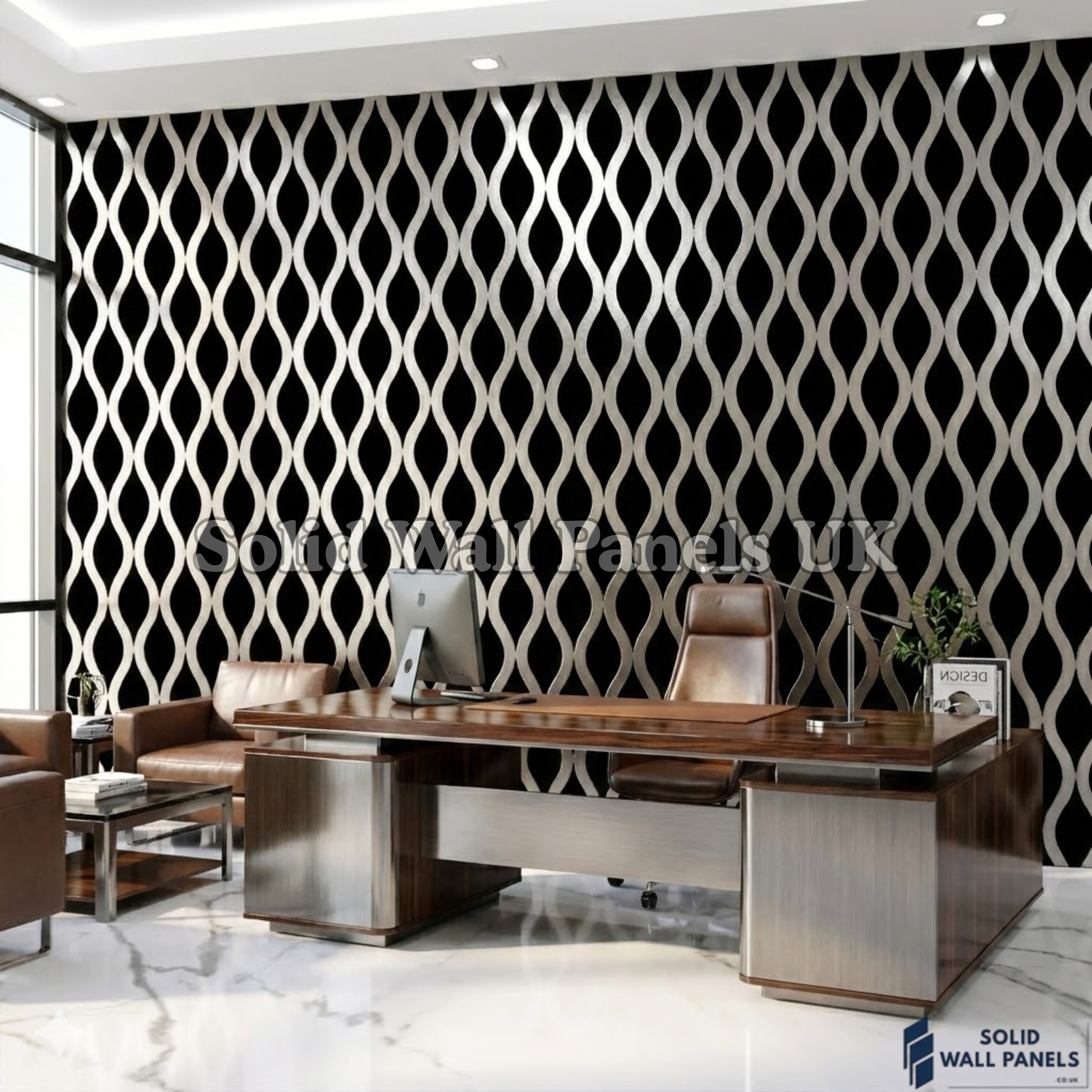 Wave Pattern Acoustic Wall Panel - Grey (60 × 240 cm) | Solid Wall Panels UK