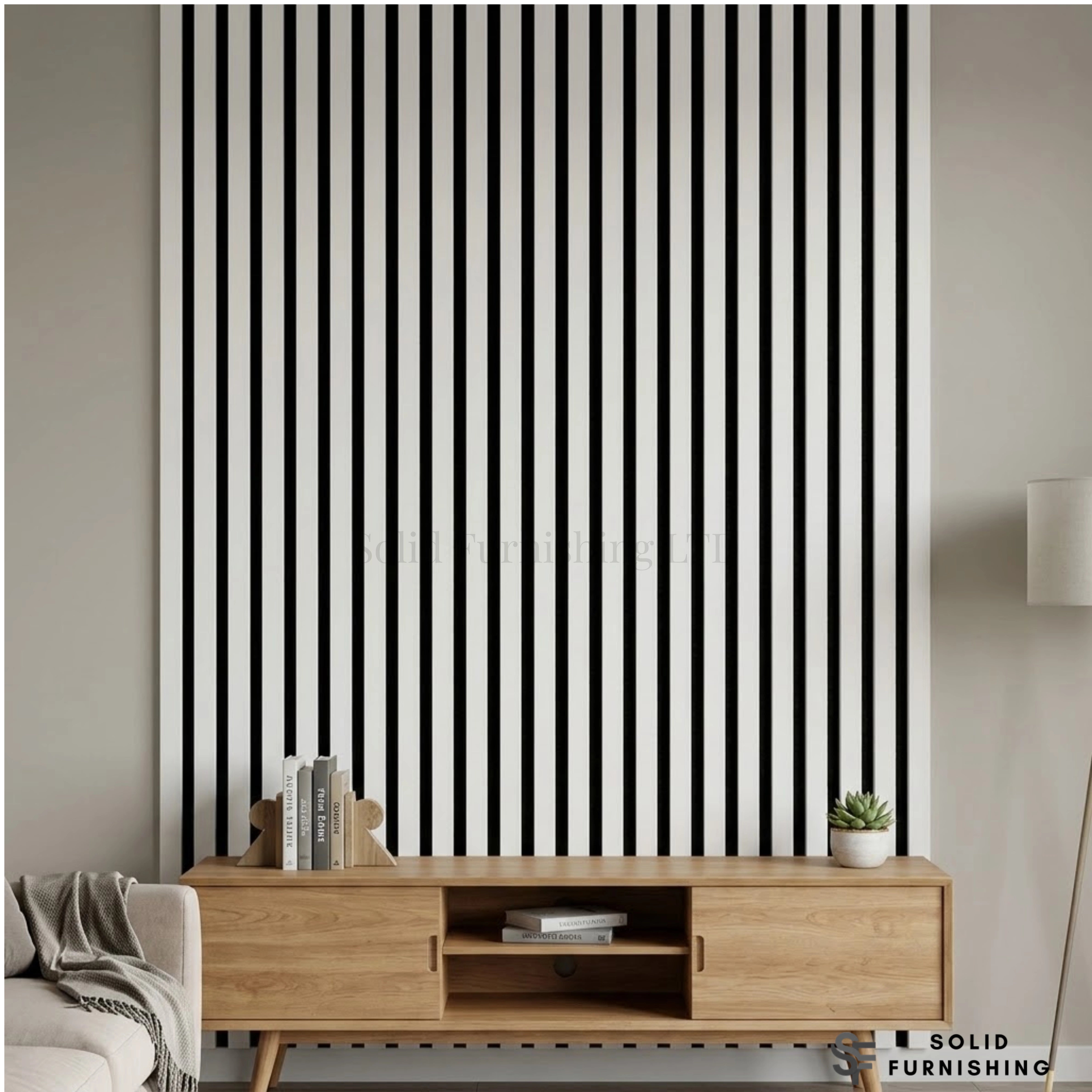 White Acoustic Slatted Wall Panels 240×60cm UK | Sound Absorbing Panels