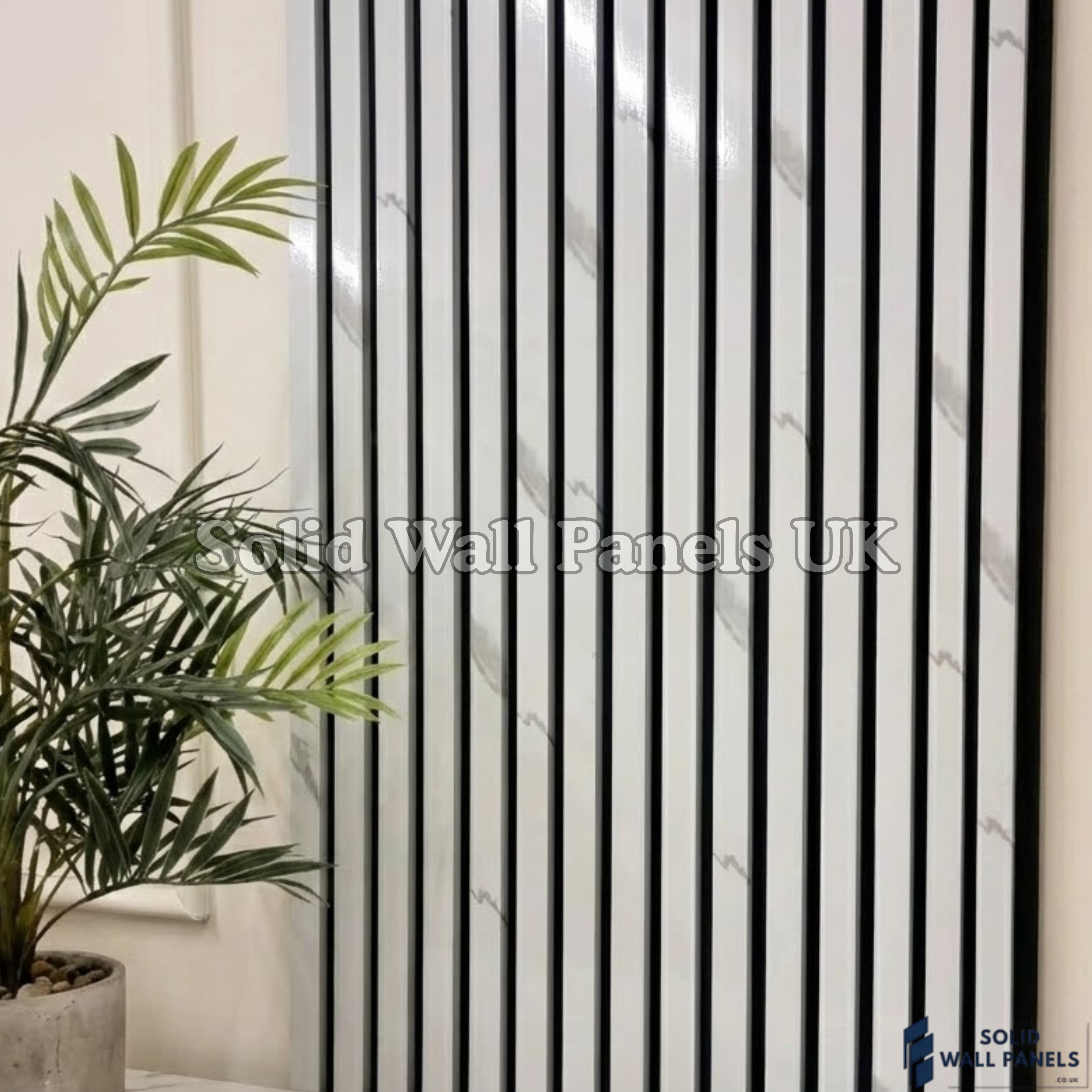 White Marble Acoustic Slatted Wall Panel 60×240cm | Stylish, Durable & Soundproof | Solid Wall Panels UK