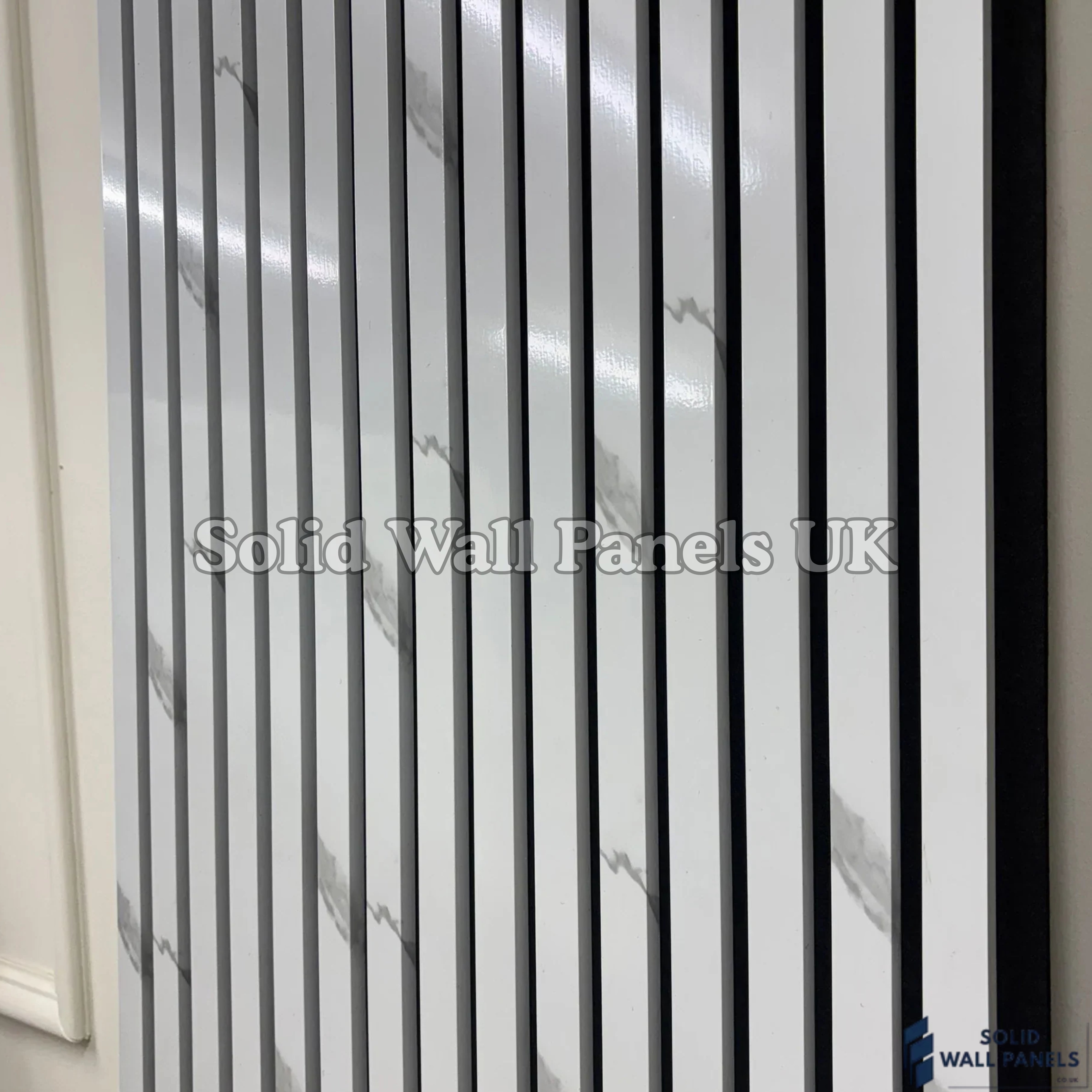 White Marble Acoustic Slatted Wall Panel 60×240cm | Stylish, Durable & Soundproof | Solid Wall Panels UK