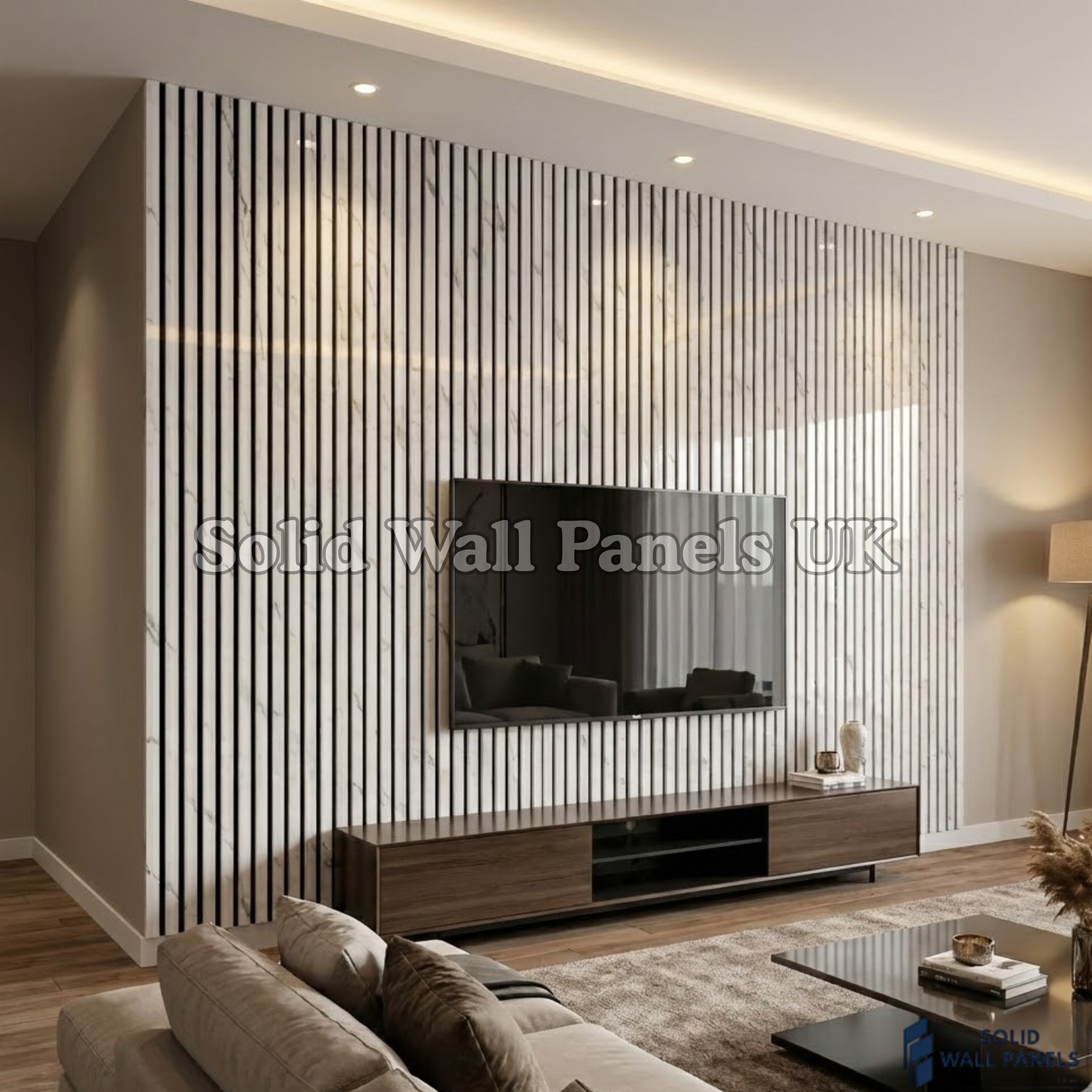 White Marble Acoustic Slatted Wall Panel 60×240cm | Stylish, Durable & Soundproof | Solid Wall Panels UK