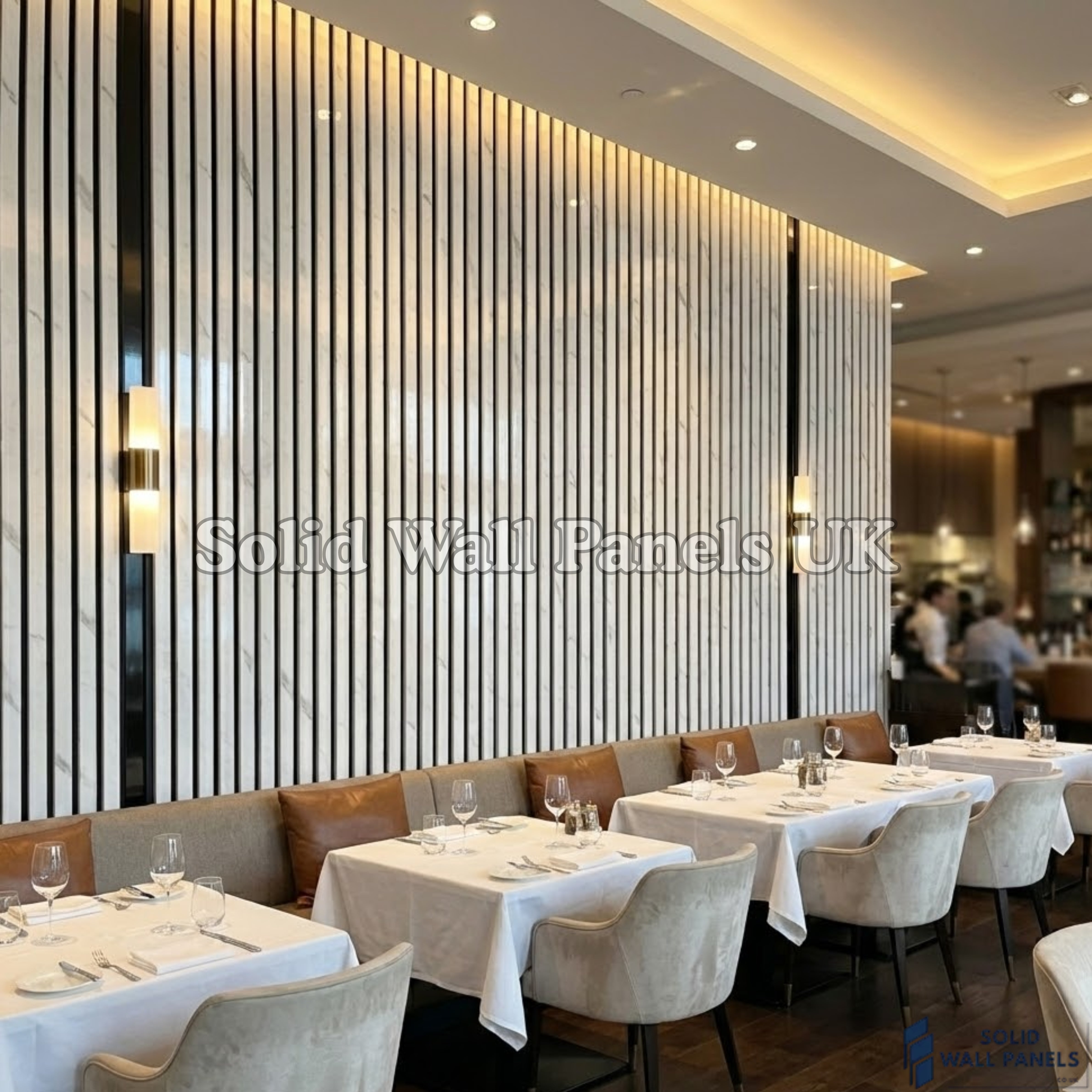 White Marble Acoustic Slatted Wall Panel 60×240cm | Stylish, Durable & Soundproof | Solid Wall Panels UK