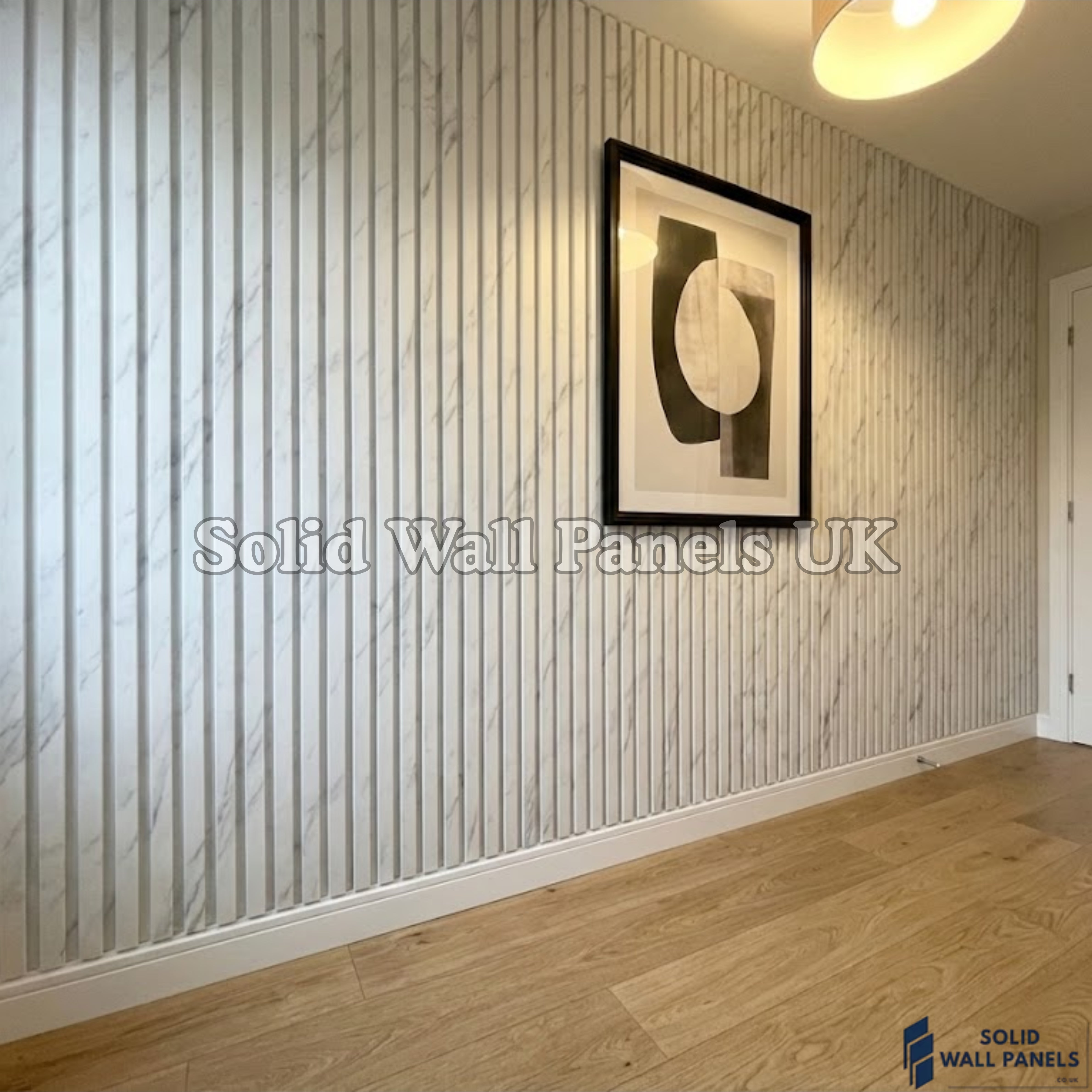 White Marble Wood Effect WPC Slatted Wall Panels – Waterproof Indoor & Outdoor Cladding | Solid Wall Panels UK