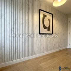 White Marble Wood Effect WPC Slatted Wall Panels – Waterproof Indoor & Outdoor Cladding | Solid Wall Panels UK