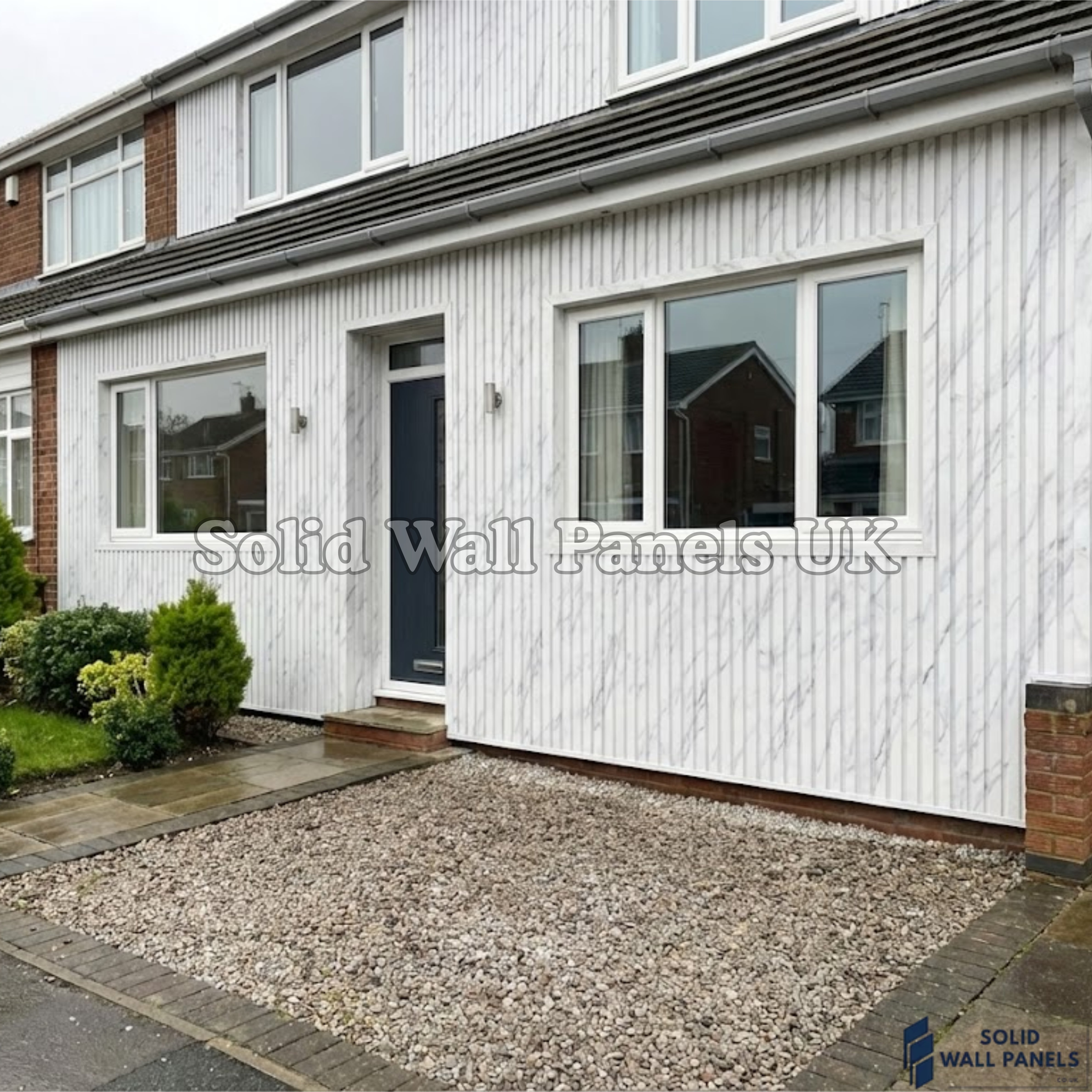 White Marble Wood Effect WPC Slatted Wall Panels – Waterproof Indoor & Outdoor Cladding | Solid Wall Panels UK