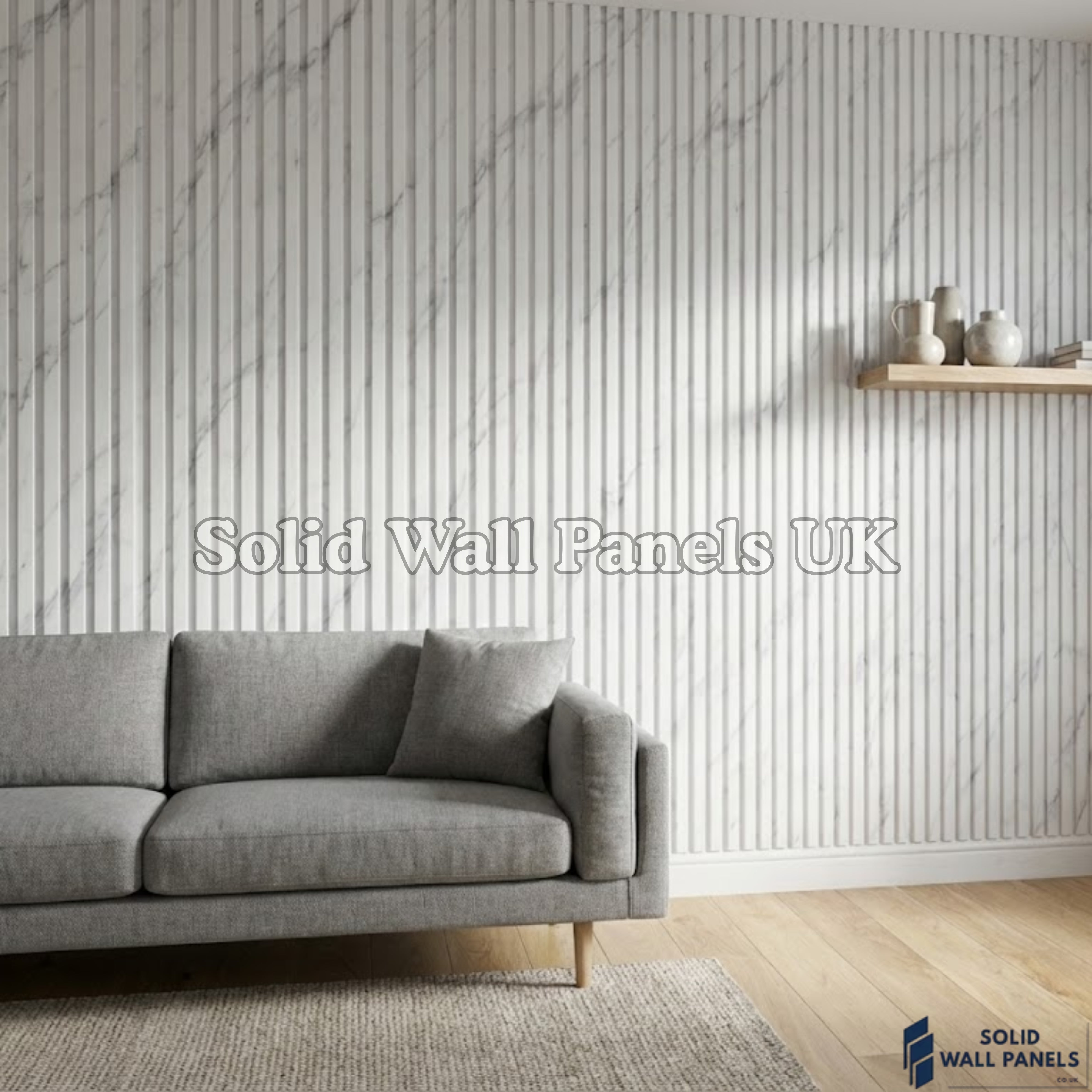 White Marble Wood Effect WPC Slatted Wall Panels – Waterproof Indoor & Outdoor Cladding | Solid Wall Panels UK