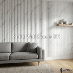 White Marble Wood Effect WPC Slatted Wall Panels – Waterproof Indoor & Outdoor Cladding | Solid Wall Panels UK