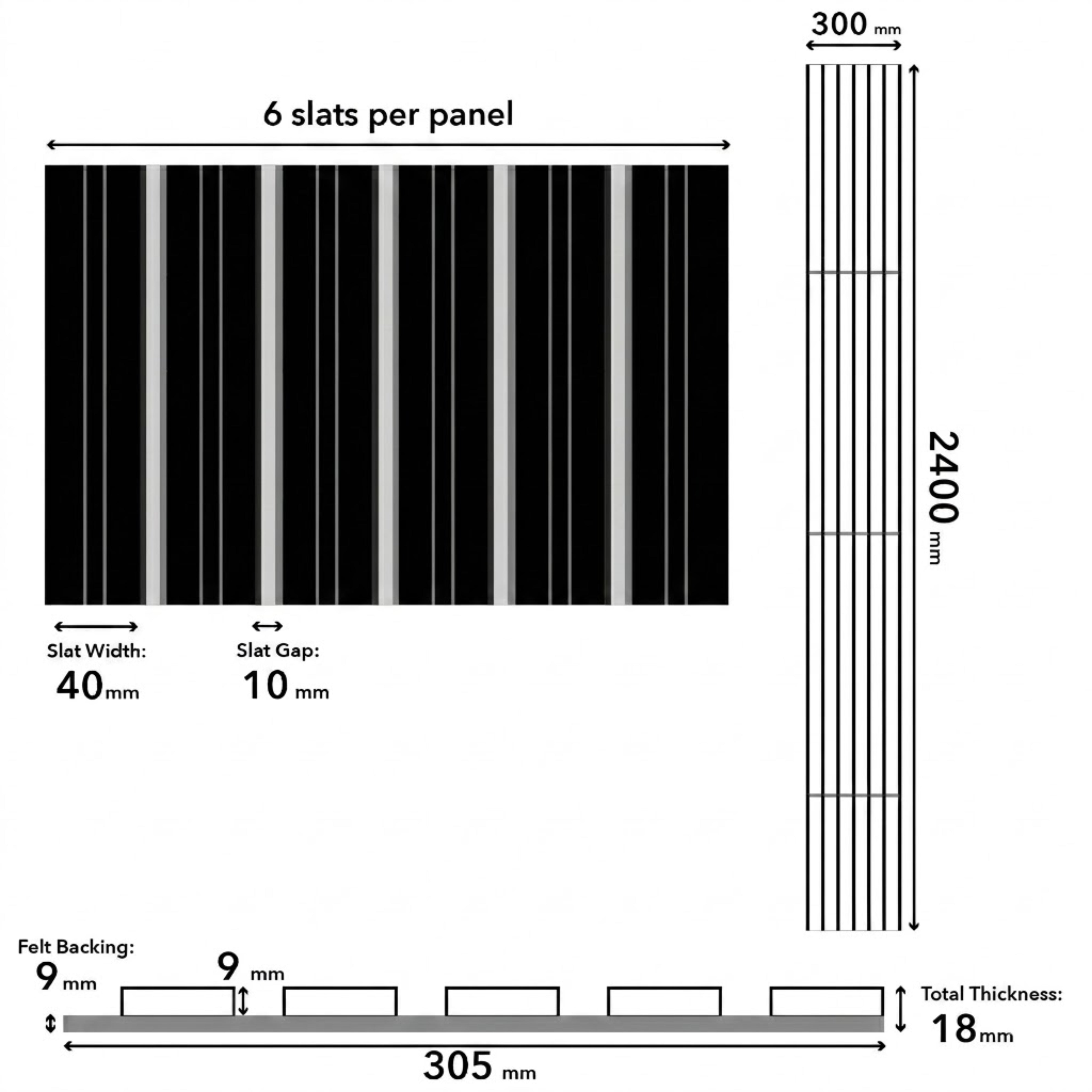 Wide Slat Acoustic Wall Panels Metallic Gold 240×30cm (Set of 2) | 40mm Slat | 3 Sided Wrap