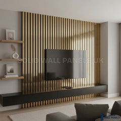 Wide Slat Acoustic Wall Panels Metallic Gold 240×30cm (Set of 2) | 40mm Slat | 3 Sided Wrap