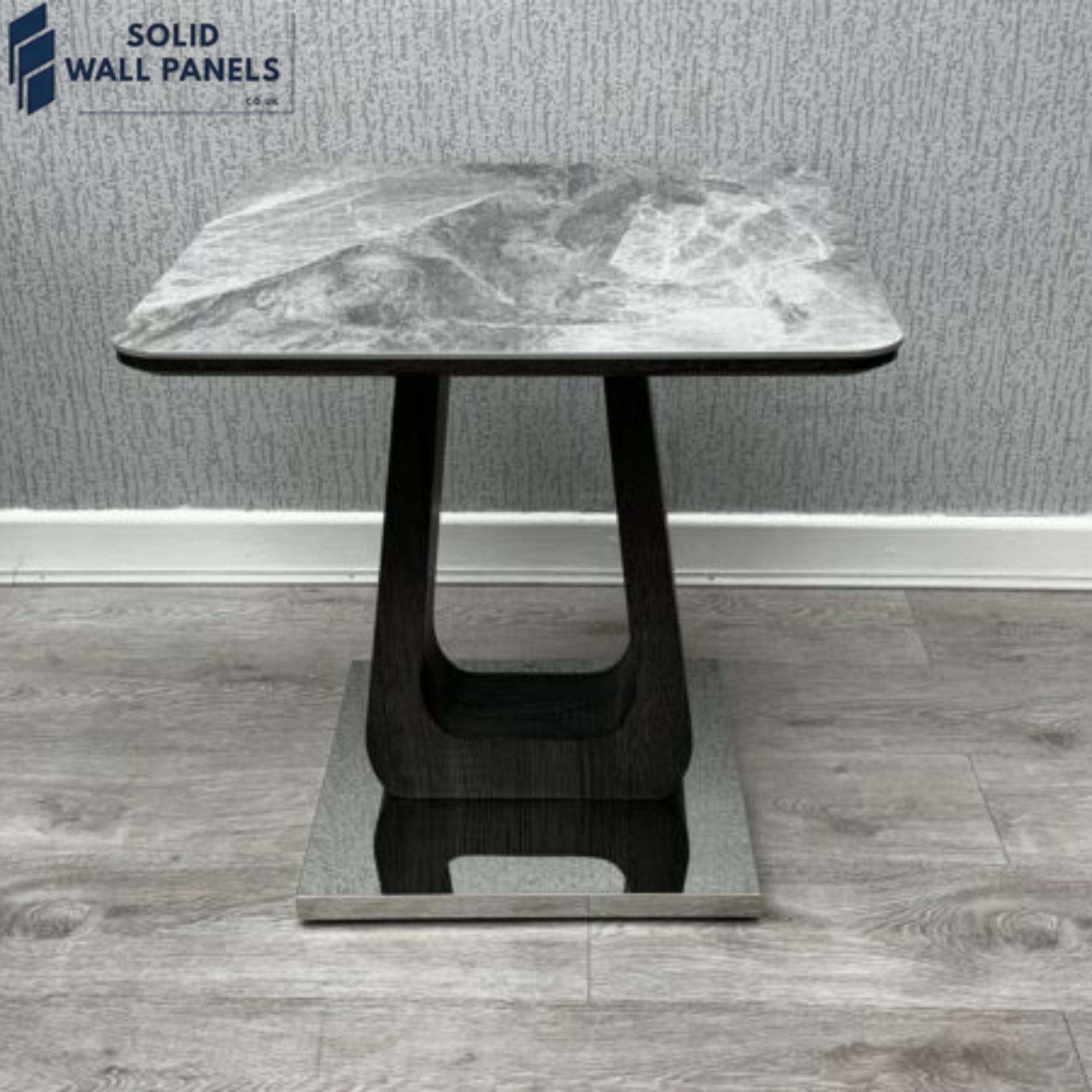 Zermatt Grey Ceramic Marble Lamp Table – Modern Square Side Table with Polished Base