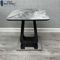 Zermatt Grey Ceramic Marble Lamp Table – Modern Square Side Table with Polished Base
