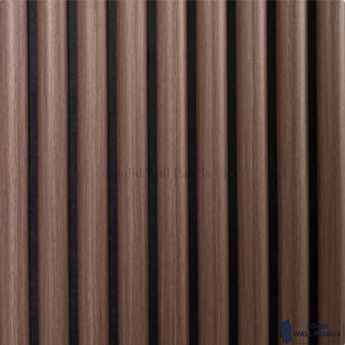 Walnut 3D fluted acoustic wall panel with rounded wooden slats and dark felt backing